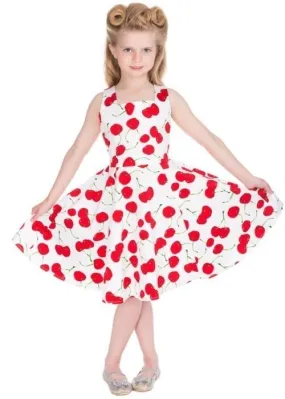 Hearts & Roses Kids Bombshell Cherry 50's Swing Dress White