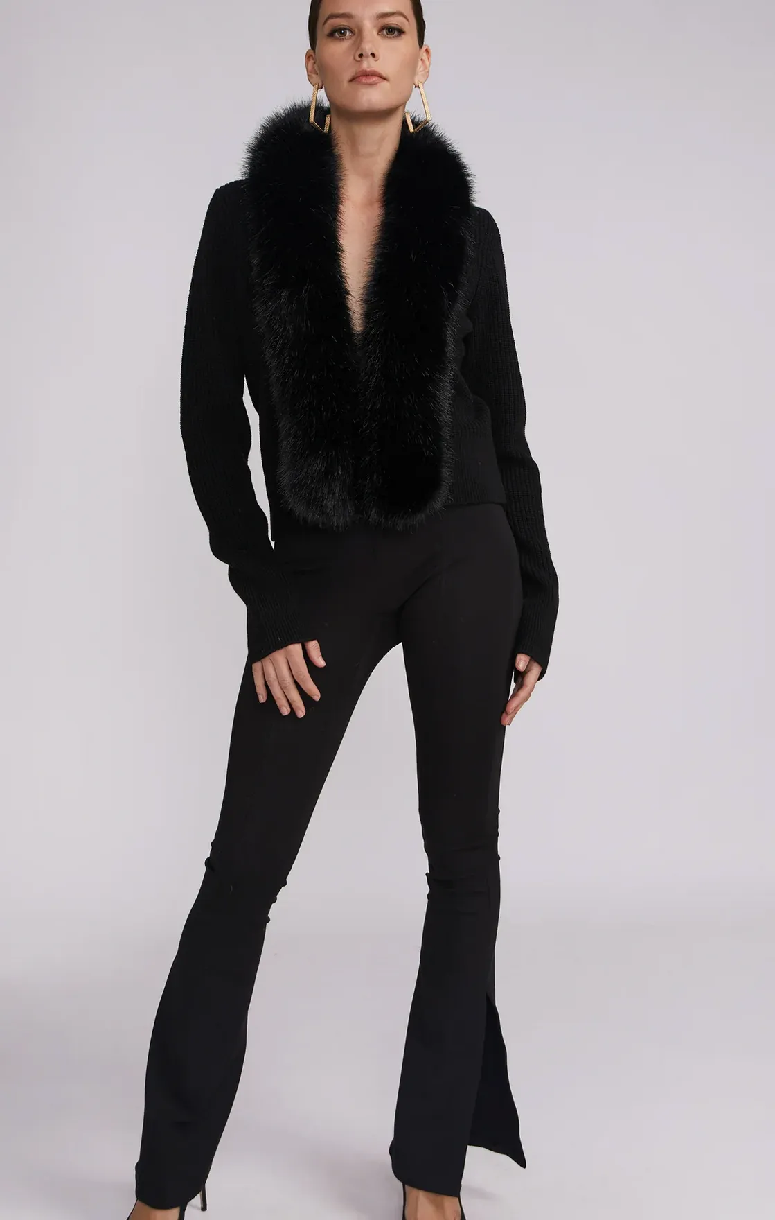 HT23422b Generation Love Val Faux Fur Trim Cardigan