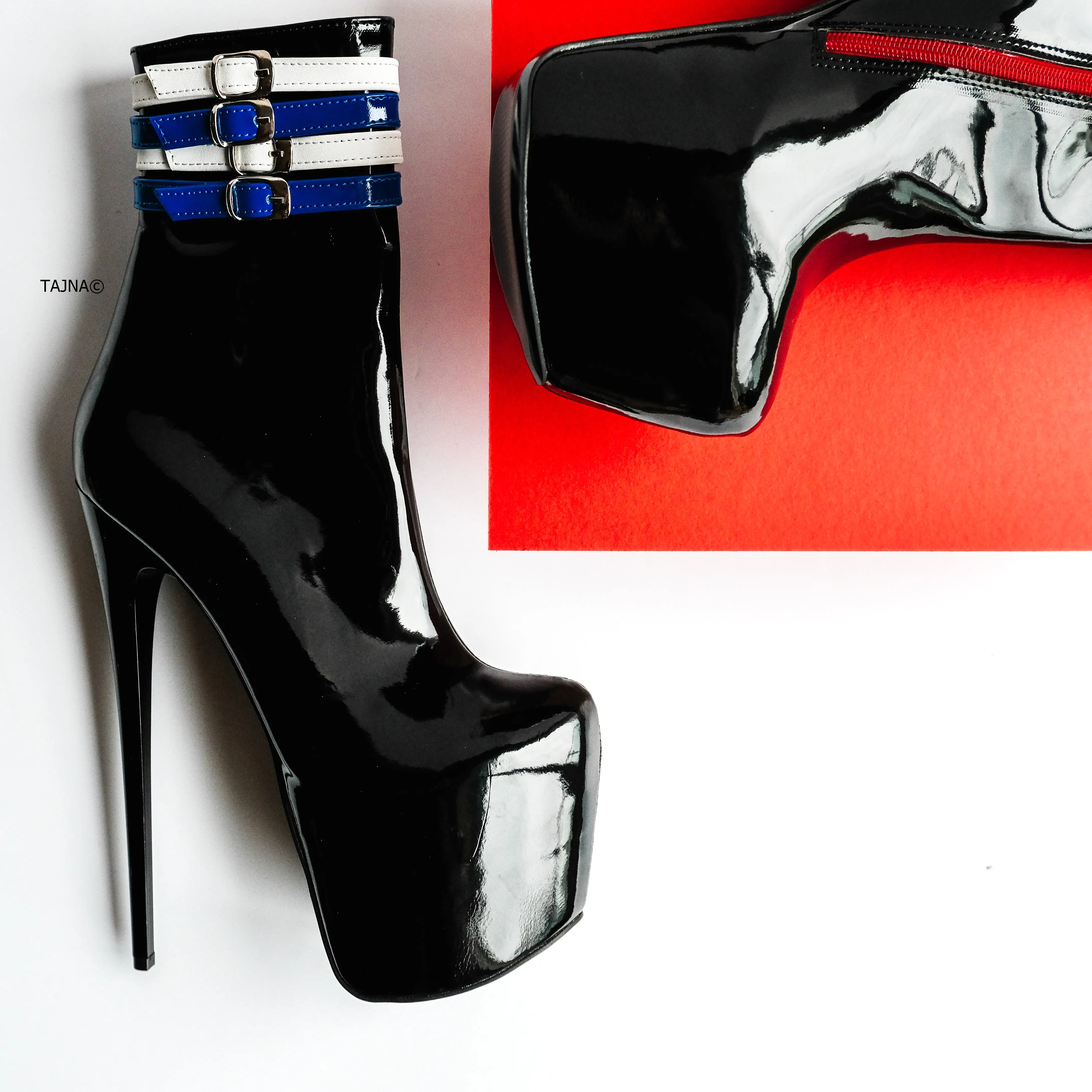 Leather Pride Flag Colour Belted High Heel Boots