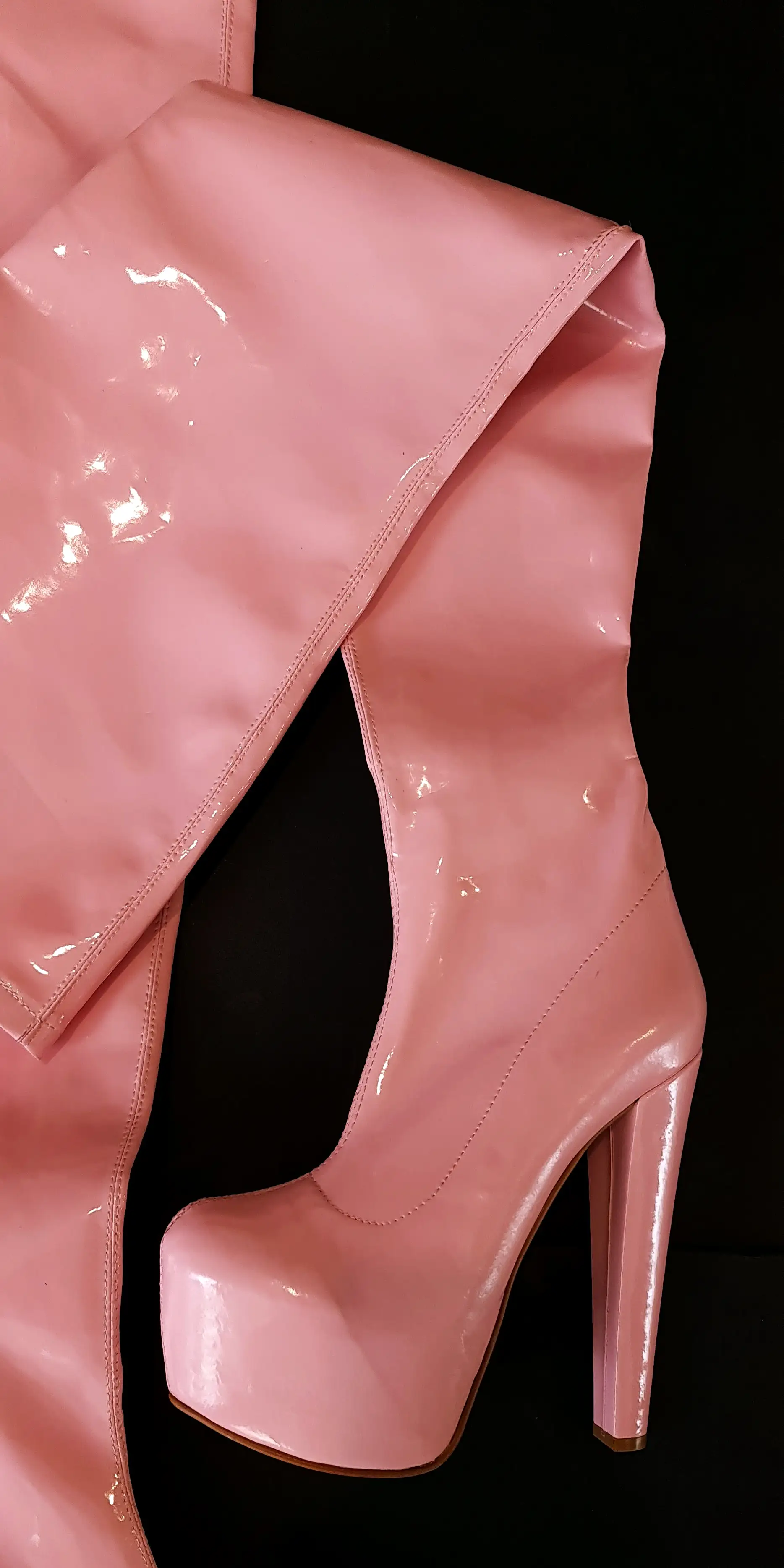 Light Pink Gloss Thigh High Long Boots