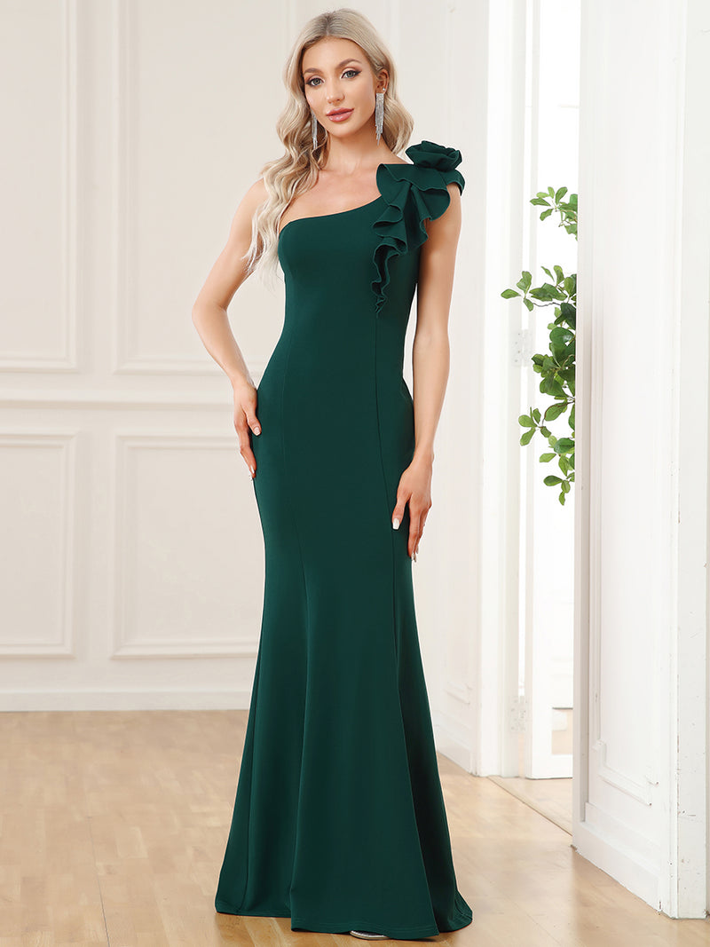 Long One Shoulder Fitted Gown   00052