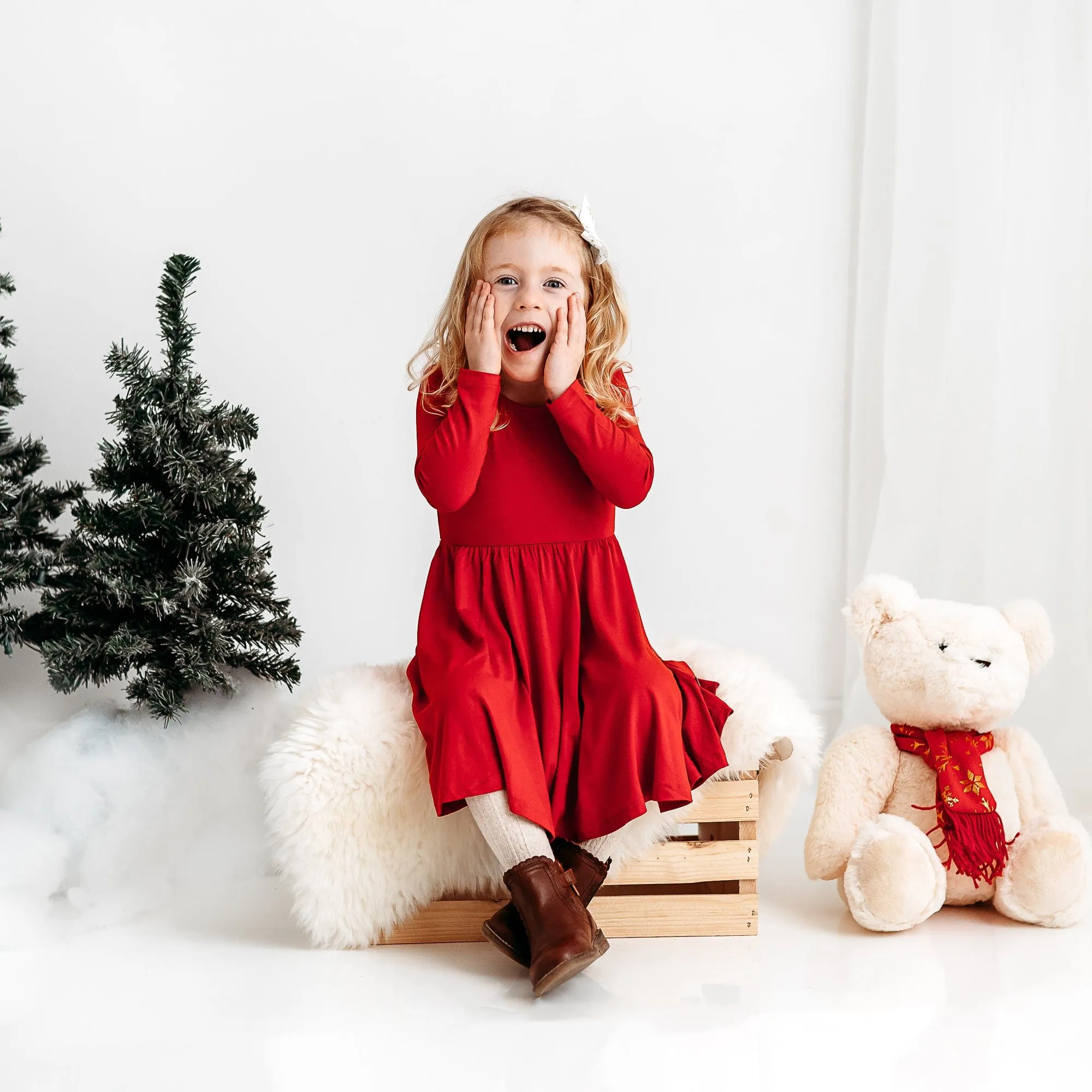 Long Sleeve Twirl Dress in Cardinal