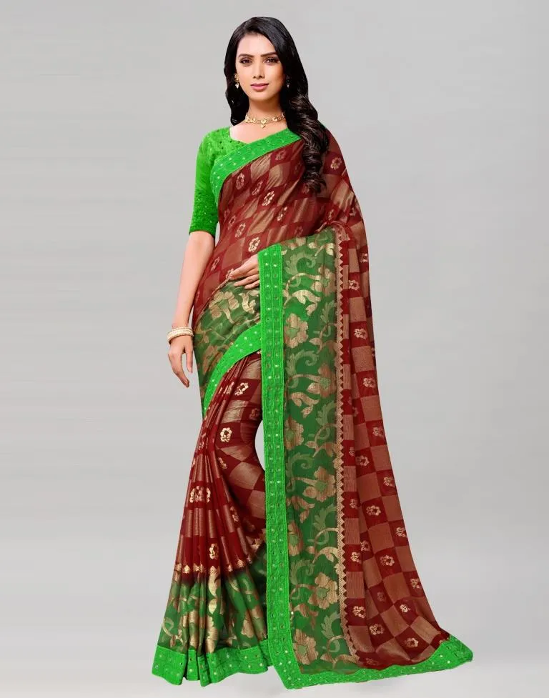 Maroon Coloured Brasso Embroidered Partywear saree