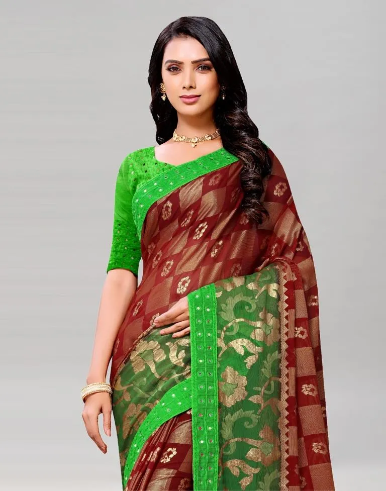 Maroon Coloured Brasso Embroidered Partywear saree