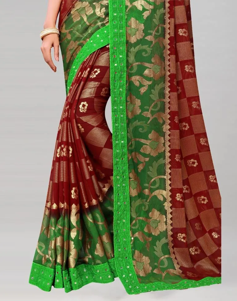 Maroon Coloured Brasso Embroidered Partywear saree