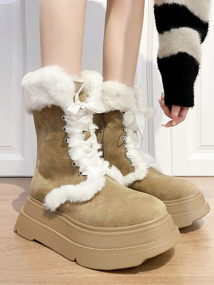 Mary Suede Khaki Fleece Ankle Boots