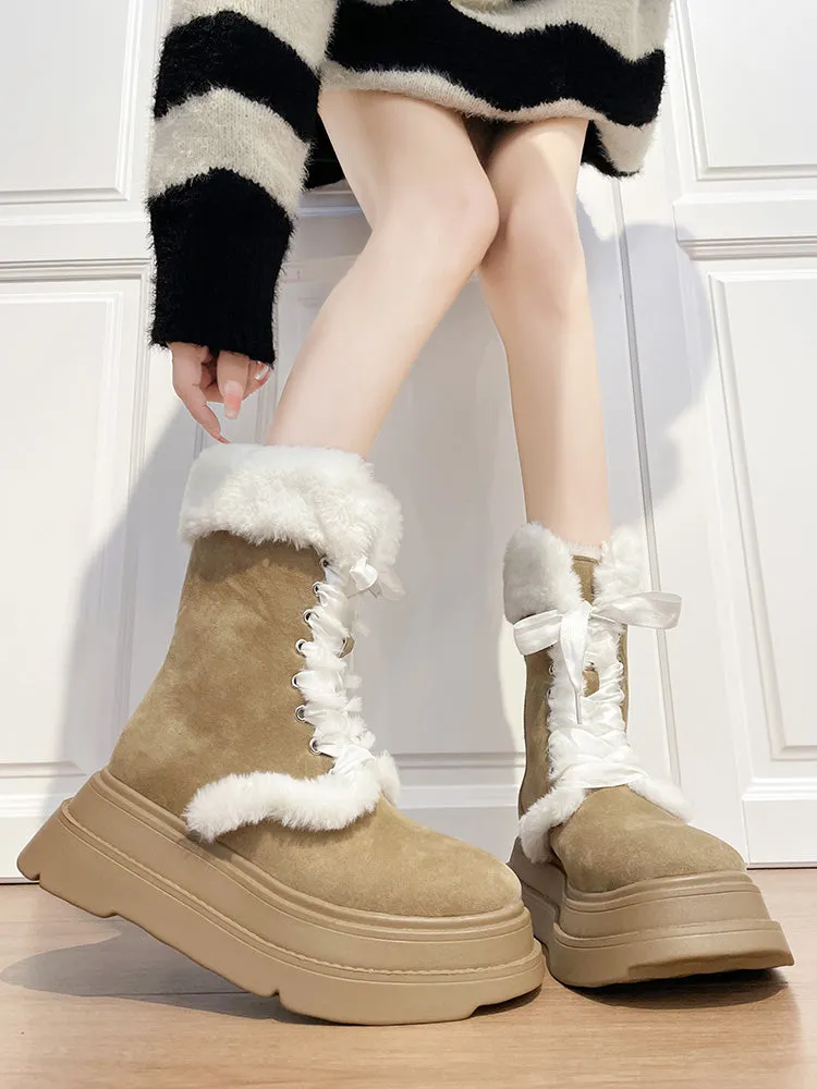 Mary Suede Khaki Fleece Ankle Boots