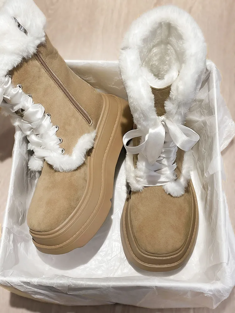 Mary Suede Khaki Fleece Ankle Boots