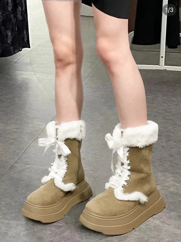 Mary Suede Khaki Fleece Ankle Boots