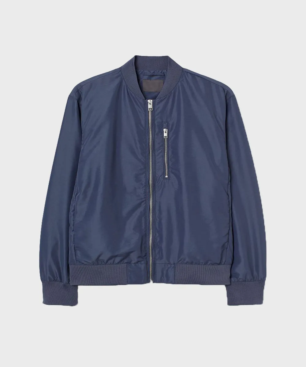 Mens Blue Bomber Jacket | Blue Zipper Mens Bomber Jacket