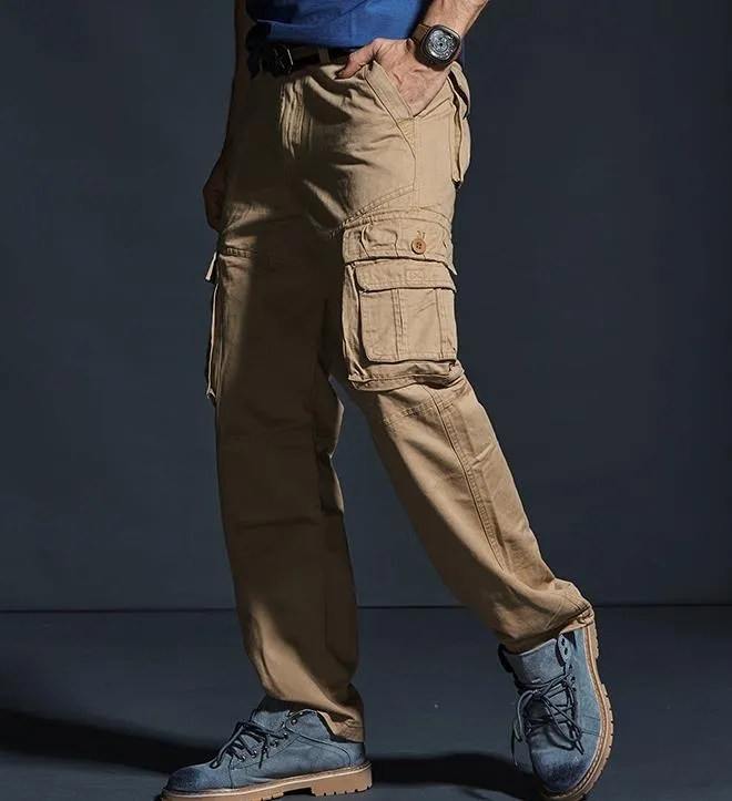 Men's Casual Cotton Mid-Waist Loose Fitted Jogger Cargo Pants