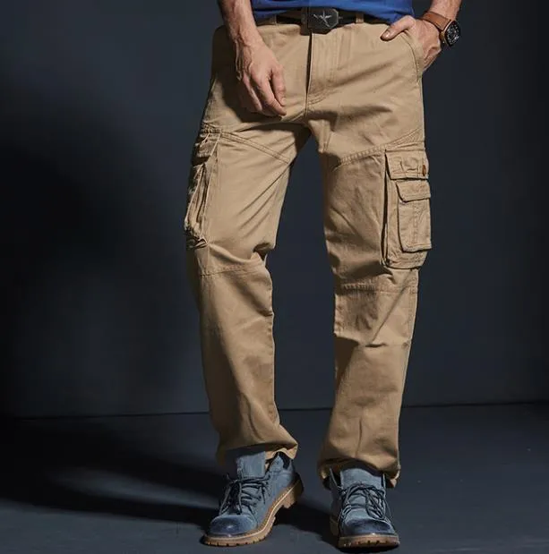 Men's Casual Cotton Mid-Waist Loose Fitted Jogger Cargo Pants