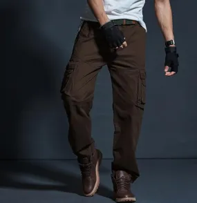 Men's Casual Cotton Mid-Waist Loose Fitted Jogger Cargo Pants