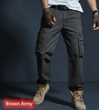 Men's Casual Cotton Mid-Waist Loose Fitted Jogger Cargo Pants