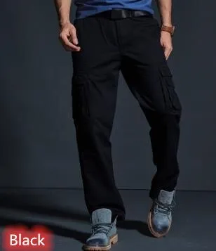 Men's Casual Cotton Mid-Waist Loose Fitted Jogger Cargo Pants