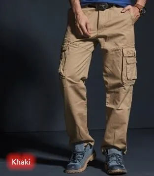 Men's Casual Cotton Mid-Waist Loose Fitted Jogger Cargo Pants