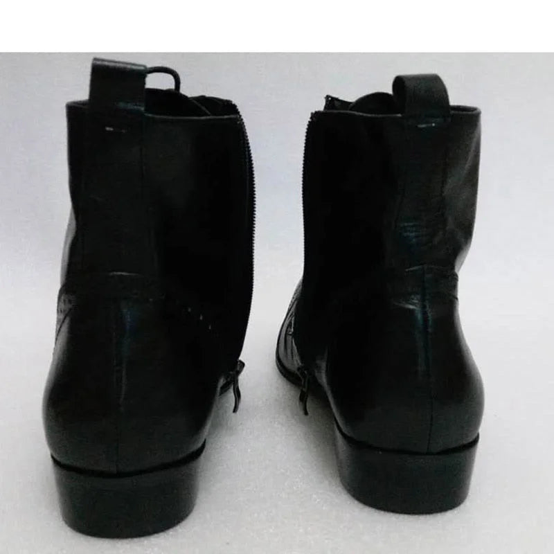 Men's Fashion Leather Pointed Toe Lace-Up Buckle Strap Ankle Boots