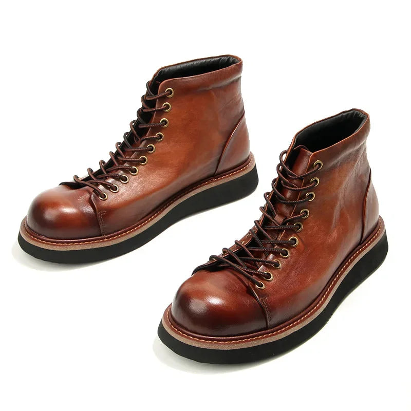 Men's Handmade Luxury Cow Leather Vintage British Style Ankle Boots