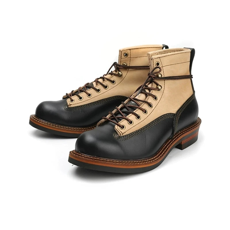 Men's Handmade Vintage British Style Cow Leather Motorcycle Ankle Boots