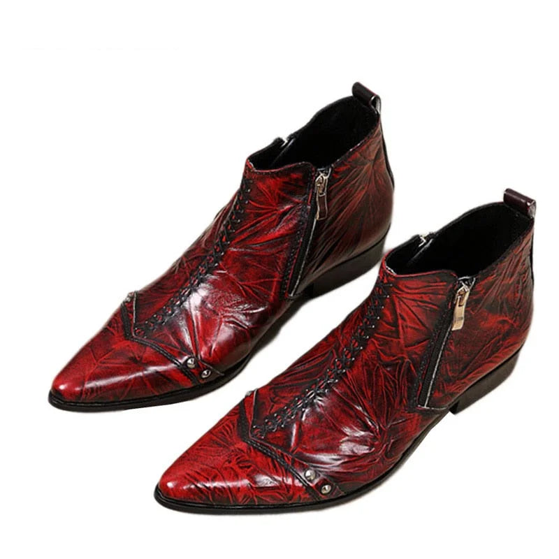 Men's Italian Type Genuine Leather Pointed Toe Zipper Ankle Boots