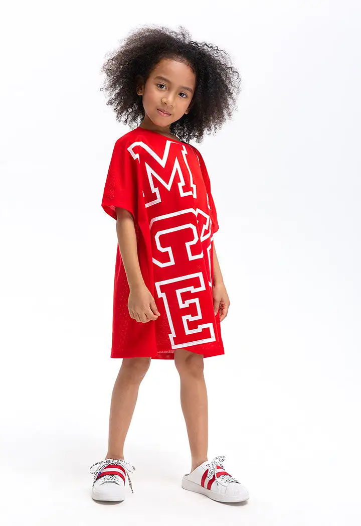 Mickey Mouse Mesh Big Text Print Dress