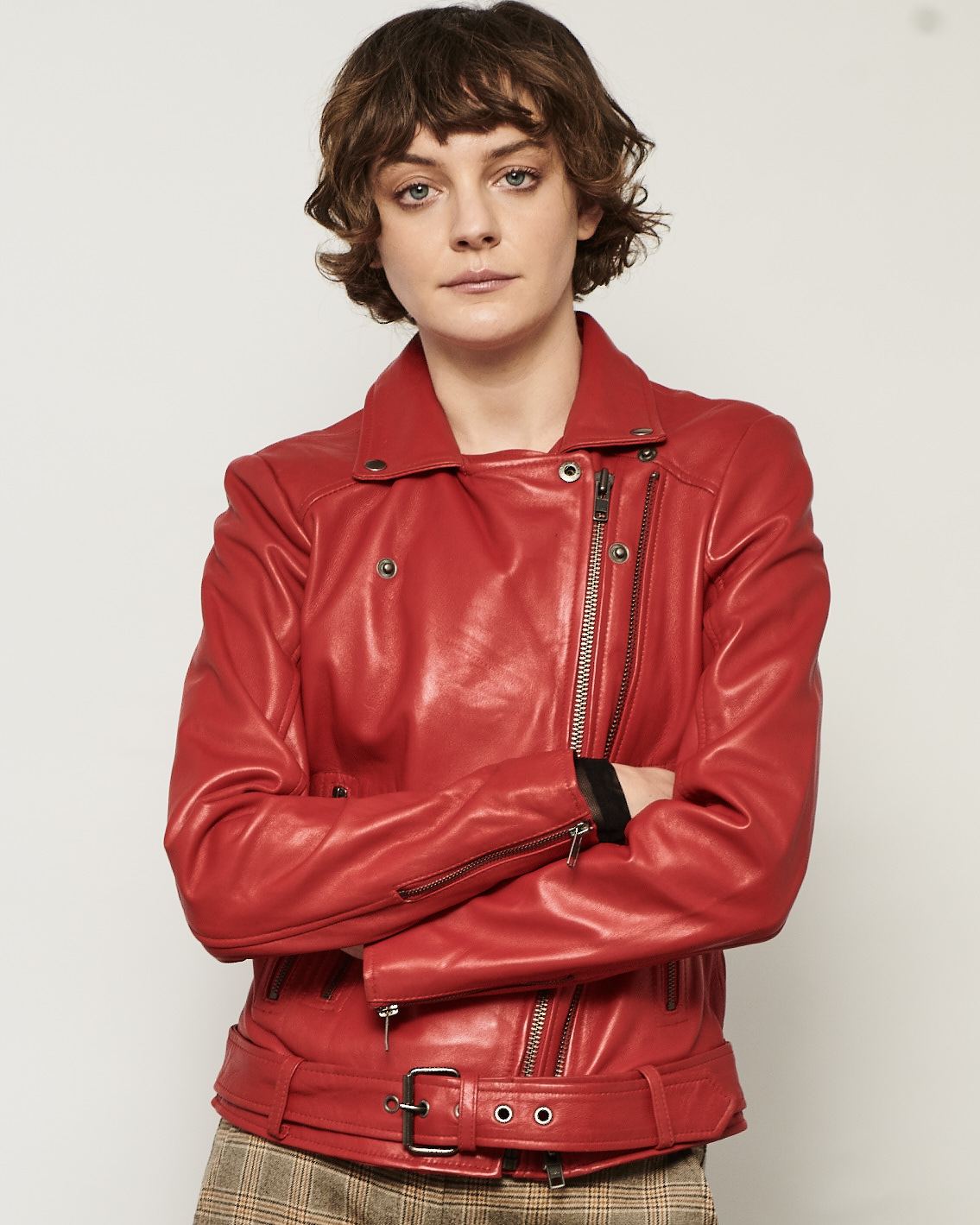 MODERN VICE DOUBLE ZIP MOTO JACKET in CANDY RED