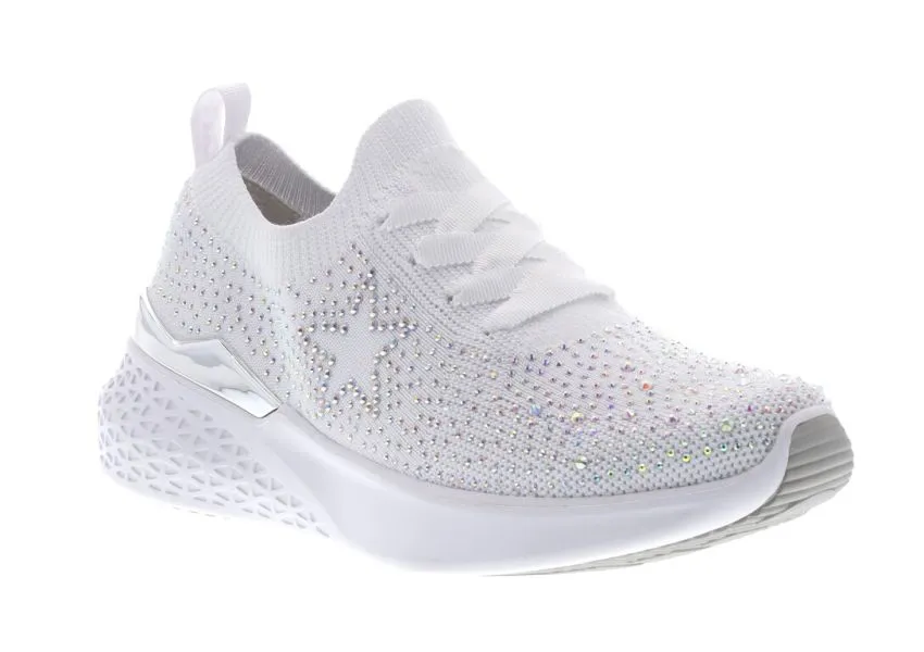 Monticello White Rainbow Rhinestone Slip-On Sneaker