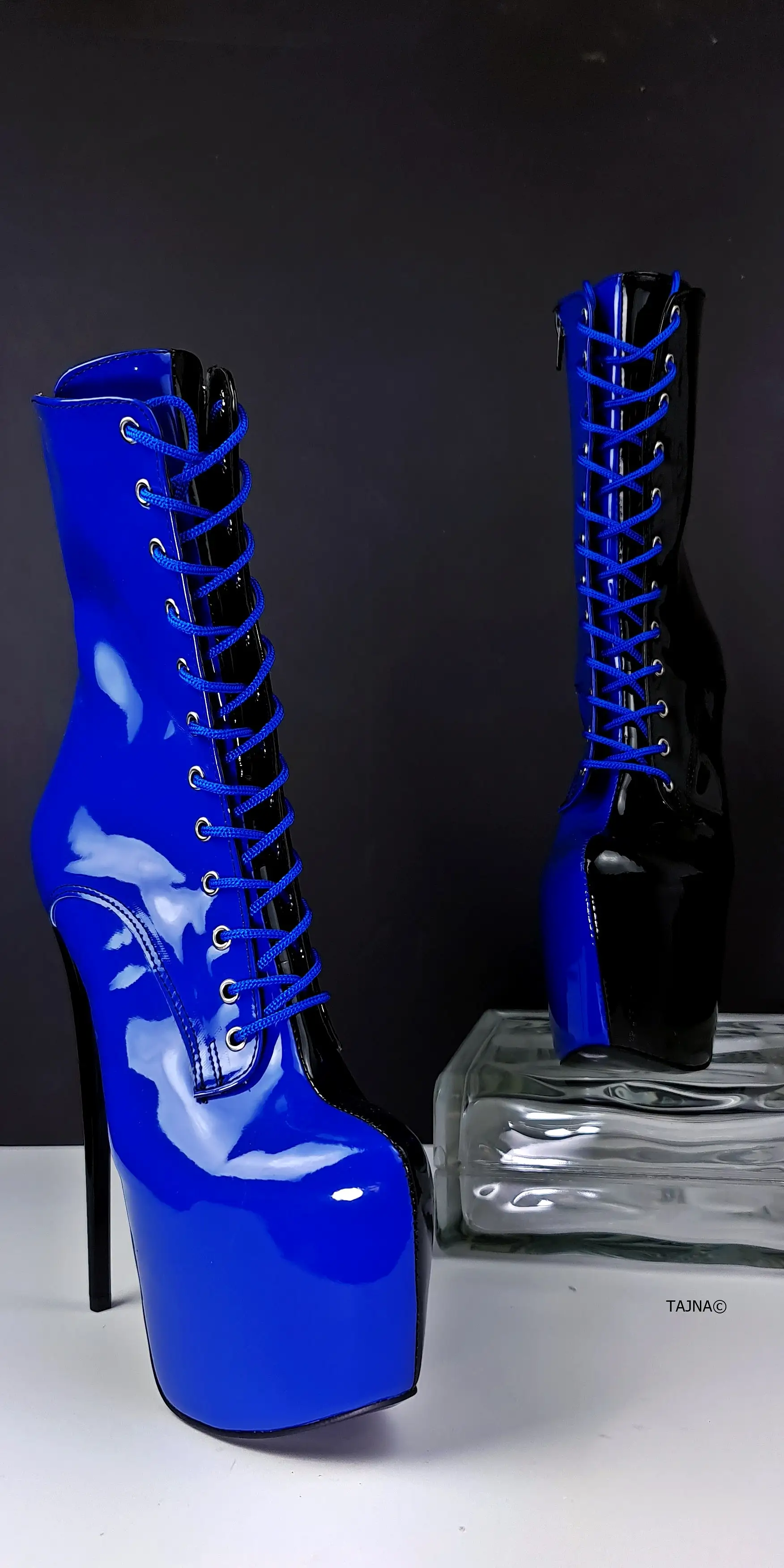 Multi Colour Double Side High Heel Boots Blue Black