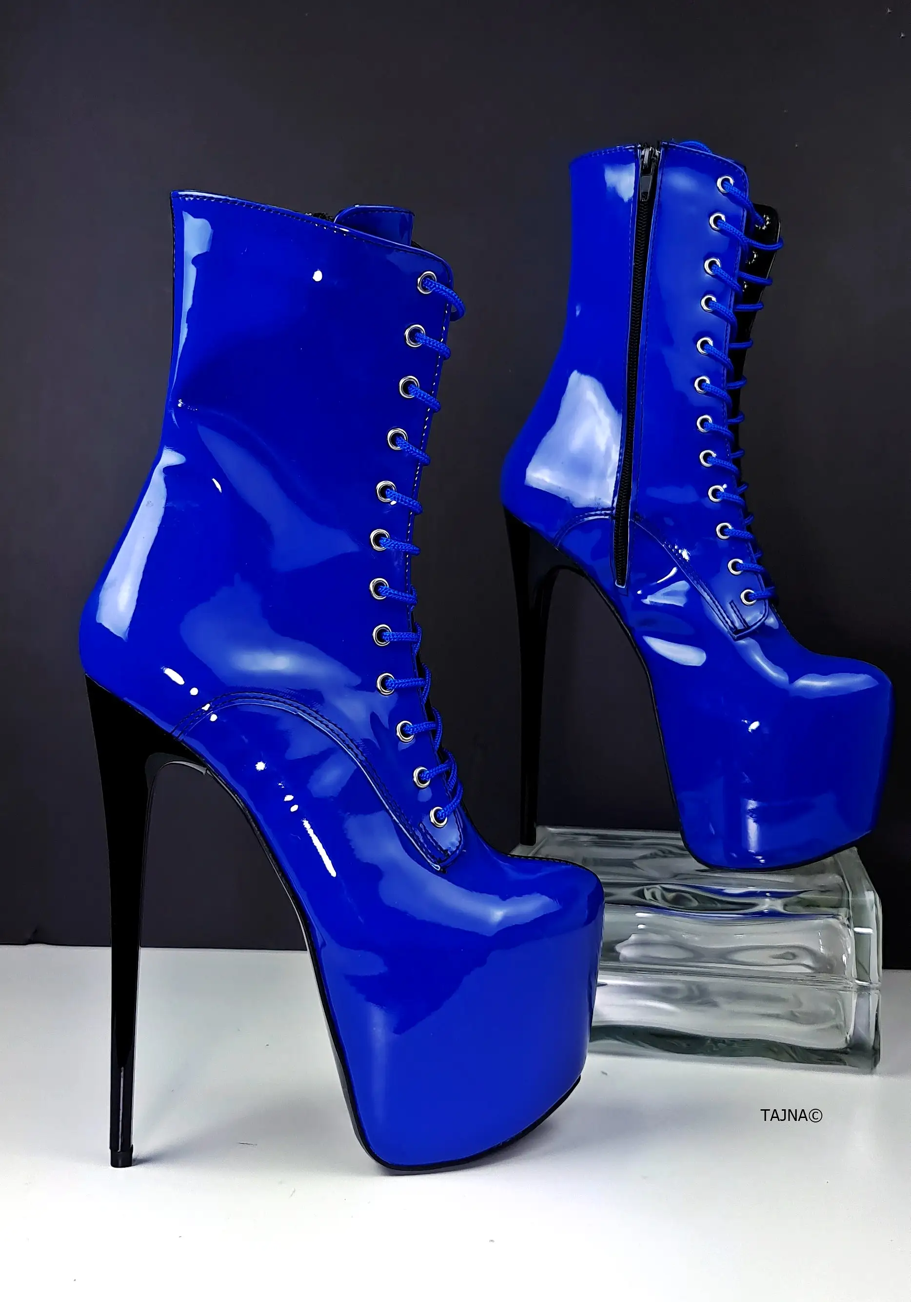 Multi Colour Double Side High Heel Boots Blue Black