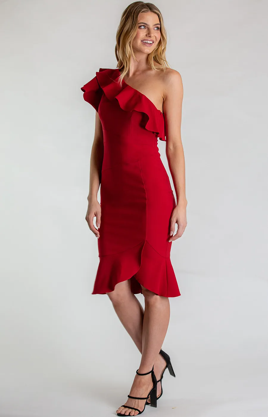 One Shoulder Frill Feature Dress (ADR968B) 