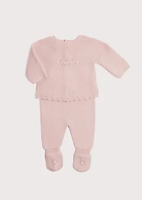 Openwork Contrast Dot Merino Wool Knitted Set in Pink (0-12mths)