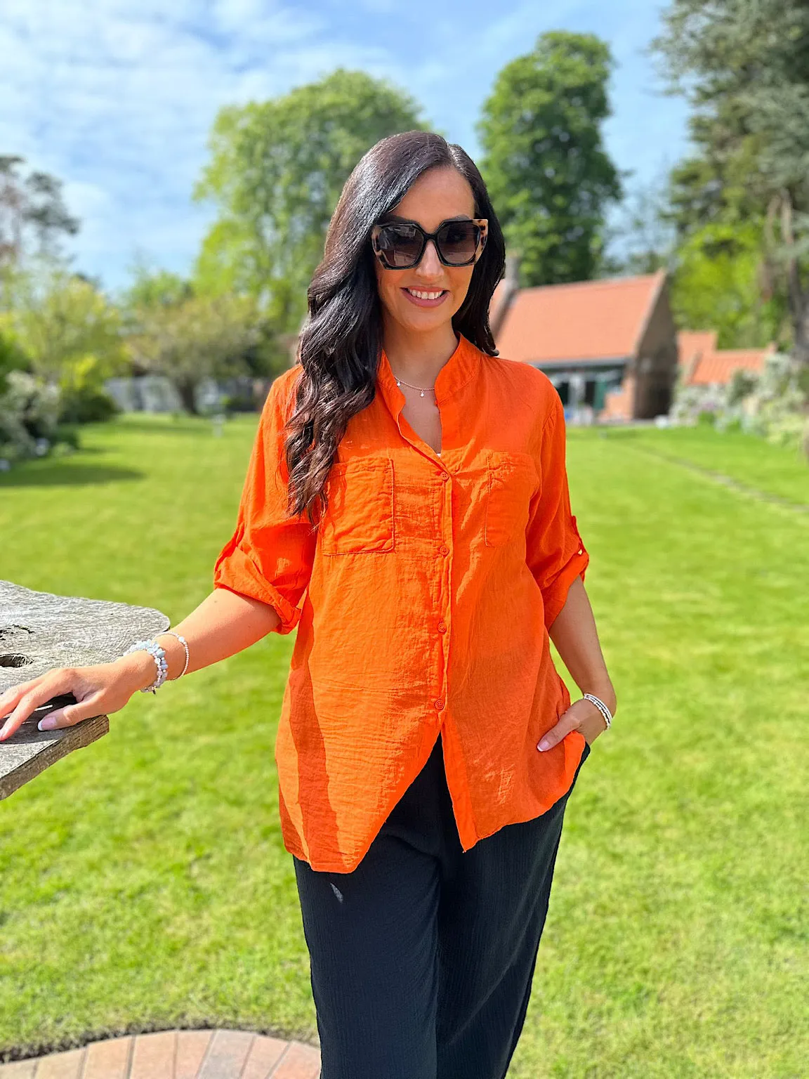 Orange Lightweight Top Pocket Shirt Hannah