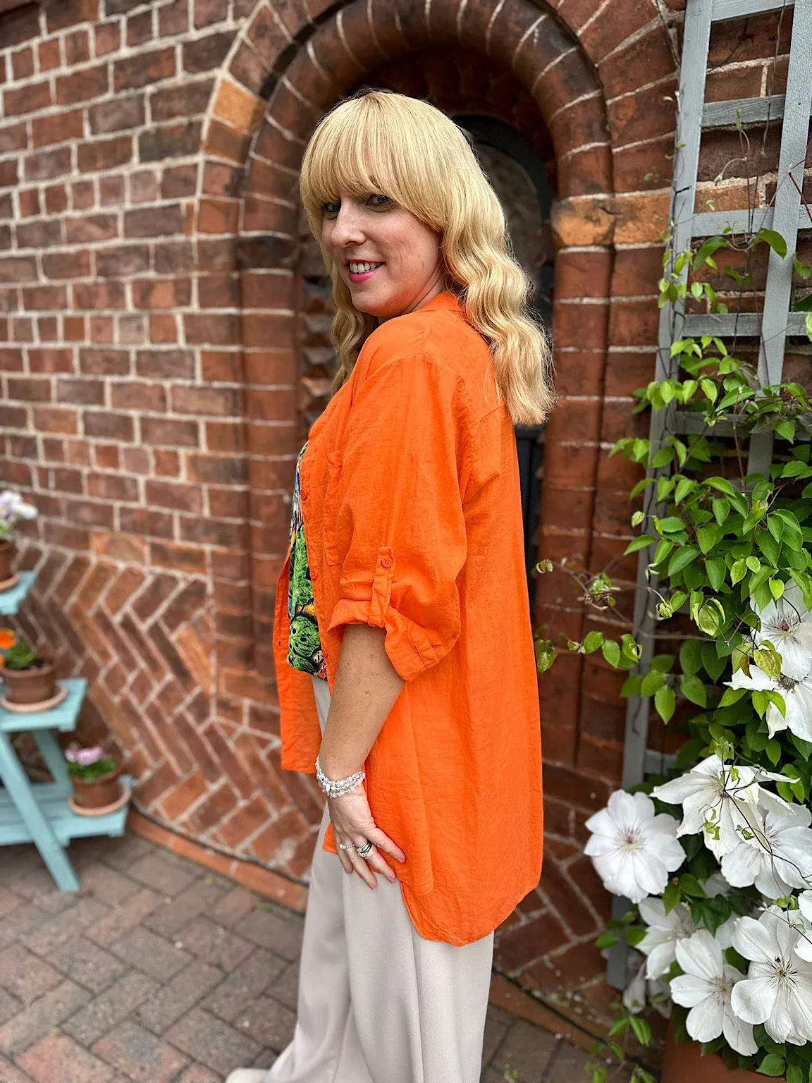 Orange Lightweight Top Pocket Shirt Hannah