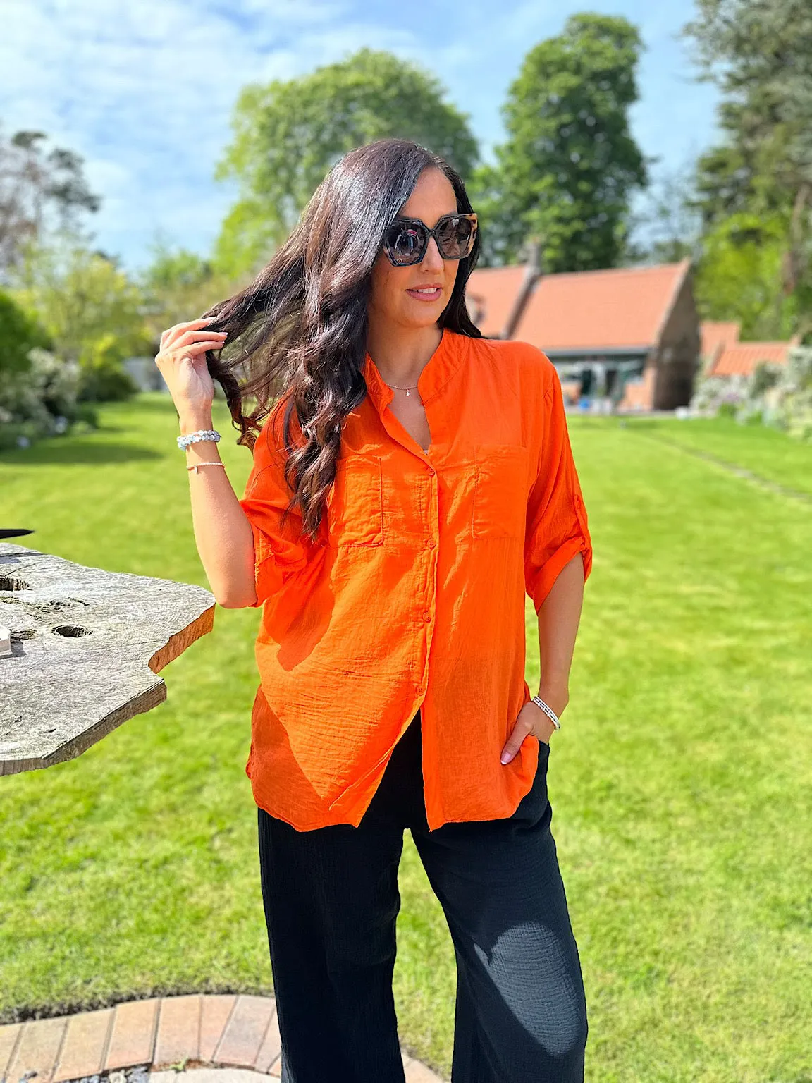 Orange Lightweight Top Pocket Shirt Hannah