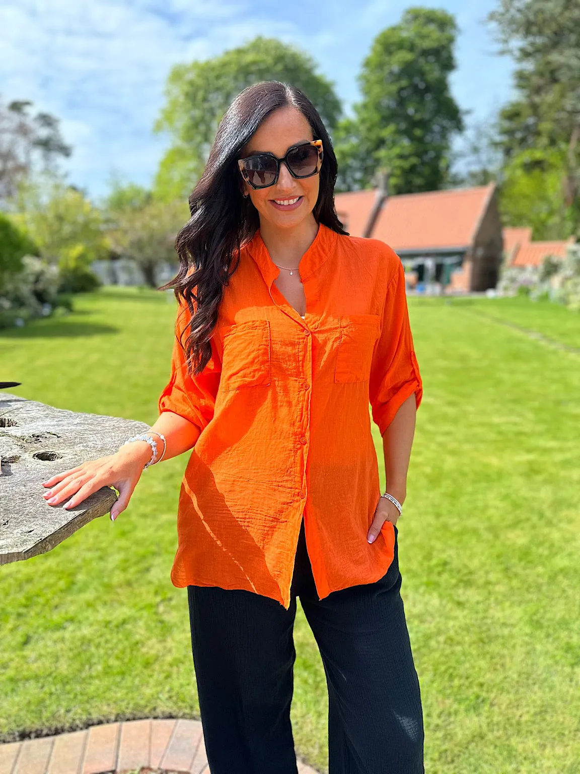 Orange Lightweight Top Pocket Shirt Hannah