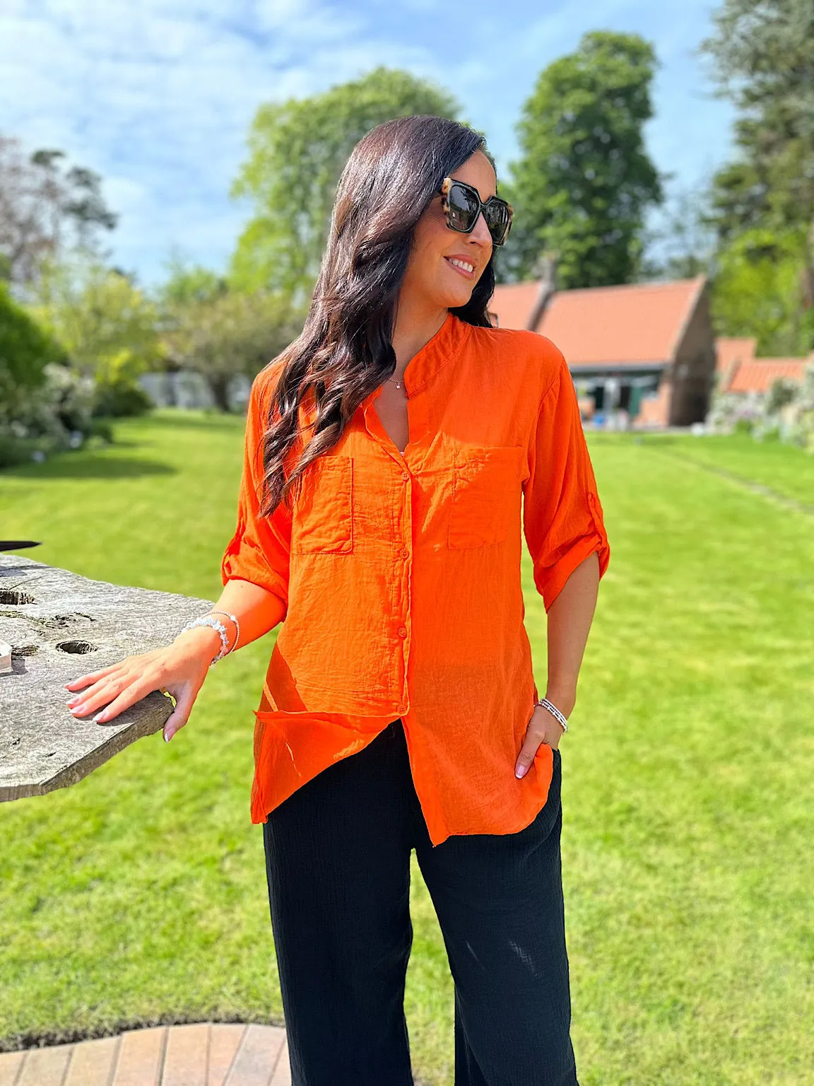 Orange Lightweight Top Pocket Shirt Hannah