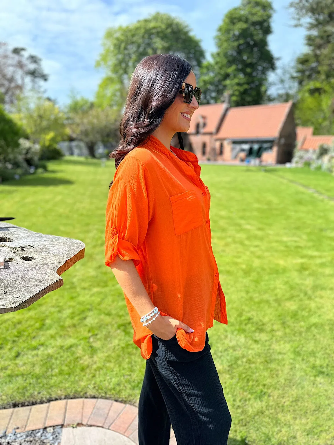 Orange Lightweight Top Pocket Shirt Hannah