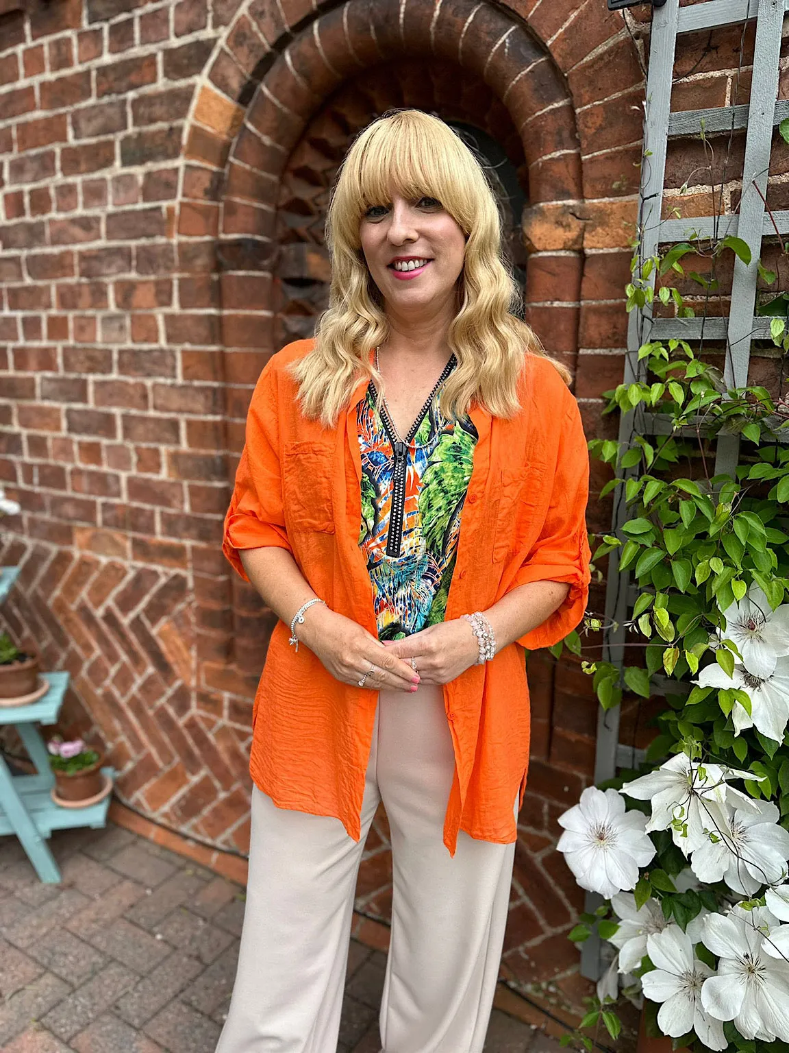 Orange Lightweight Top Pocket Shirt Hannah