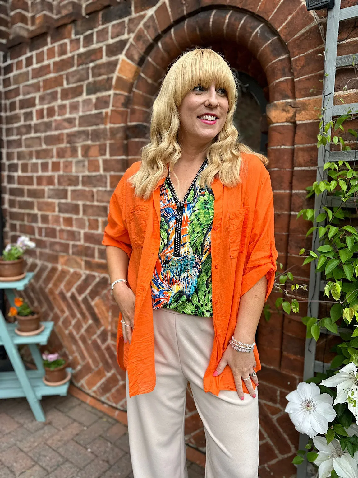 Orange Lightweight Top Pocket Shirt Hannah