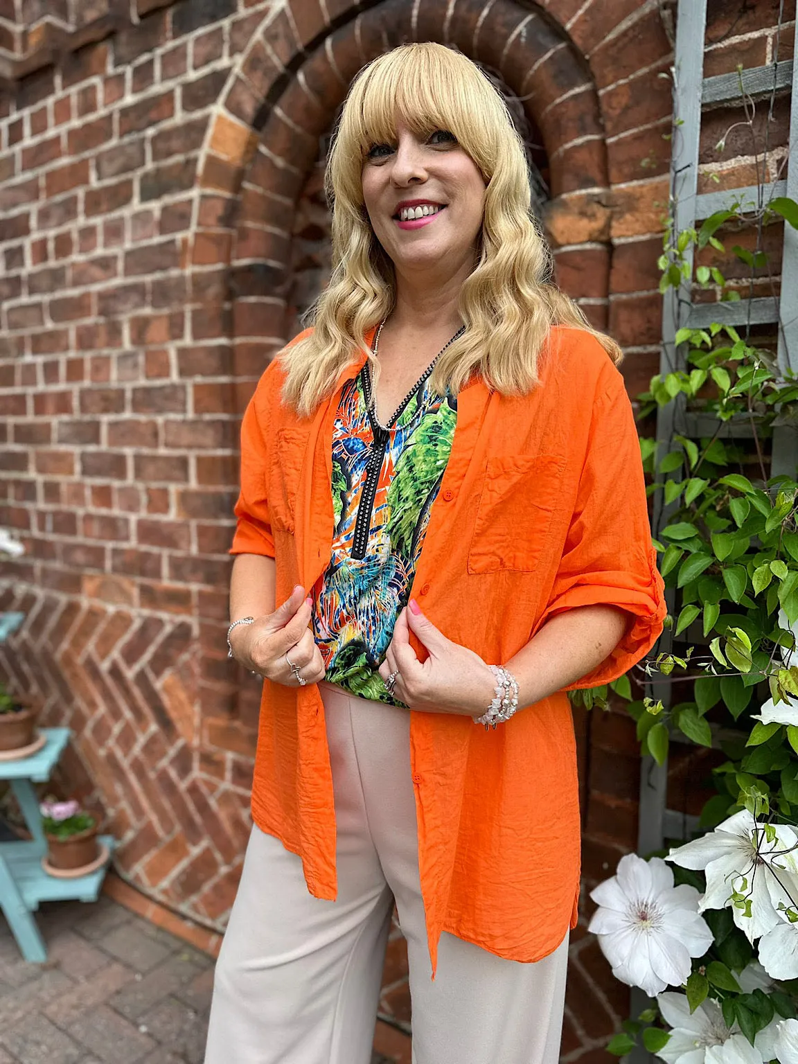 Orange Lightweight Top Pocket Shirt Hannah