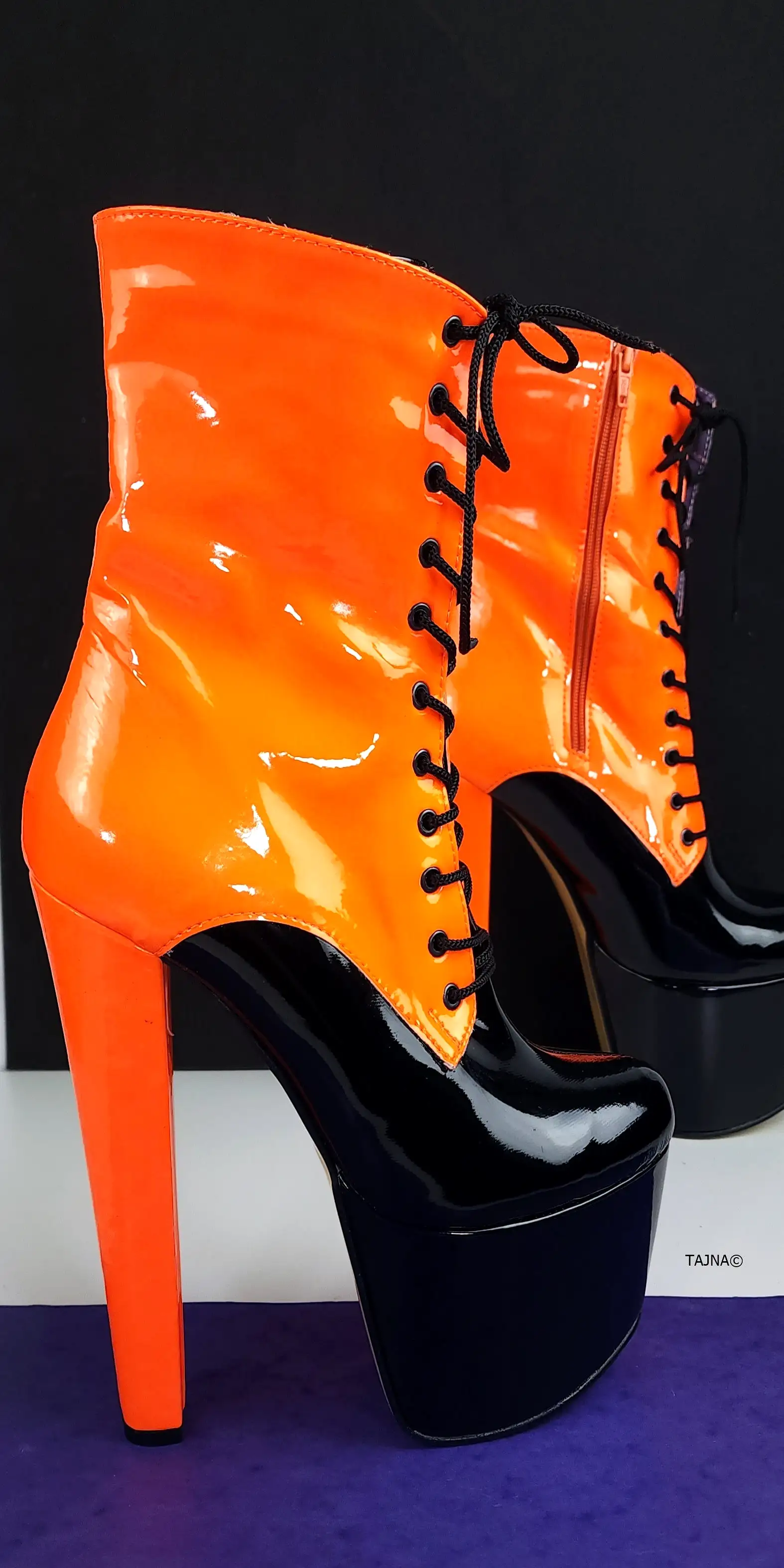 Orange Neon Black Multi Colour Chunky Heel Boots