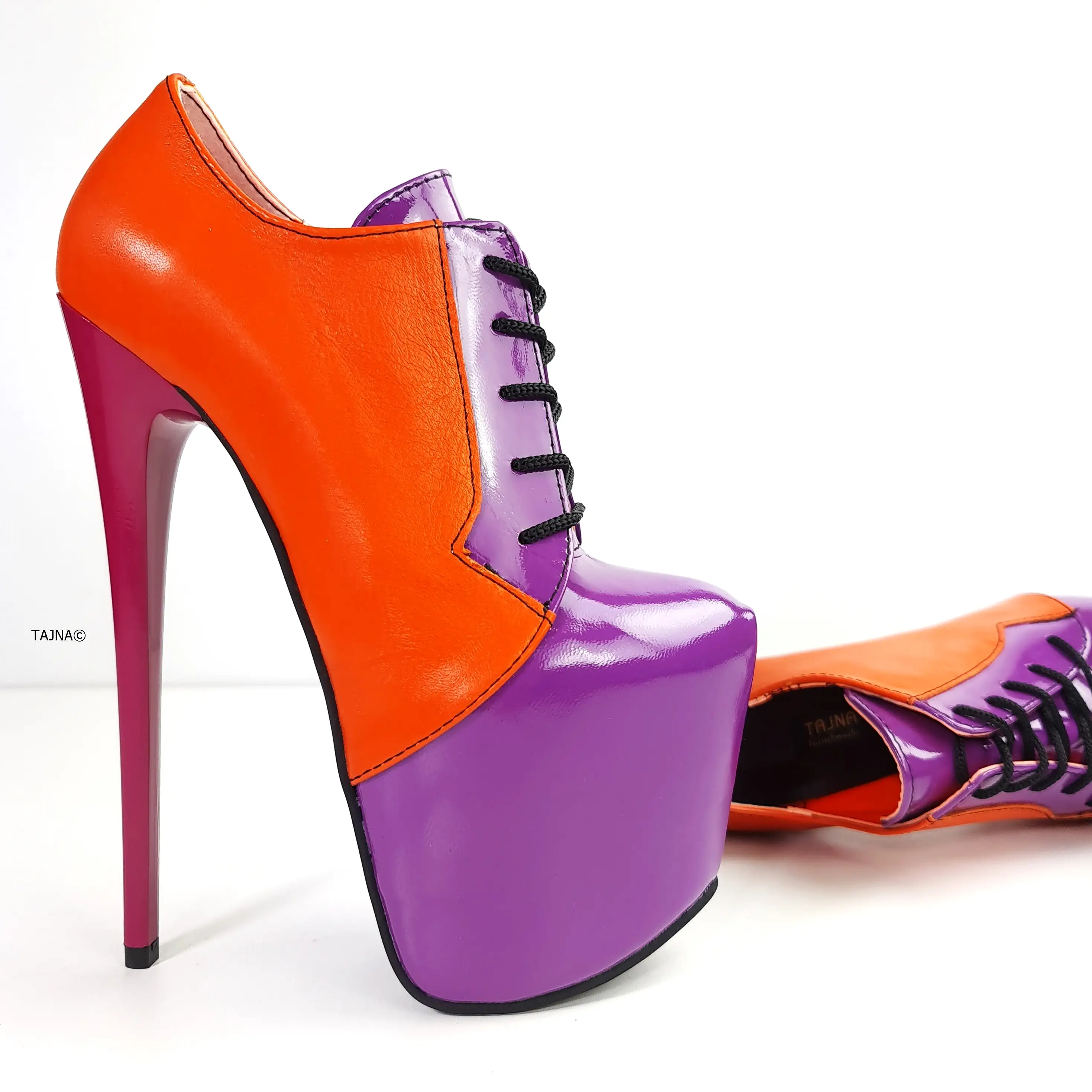 Orange Purple Genuine Leather Oxford Heels