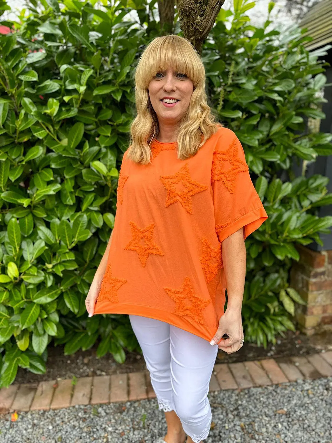 Orange Soft Star Round Neck Top Mia