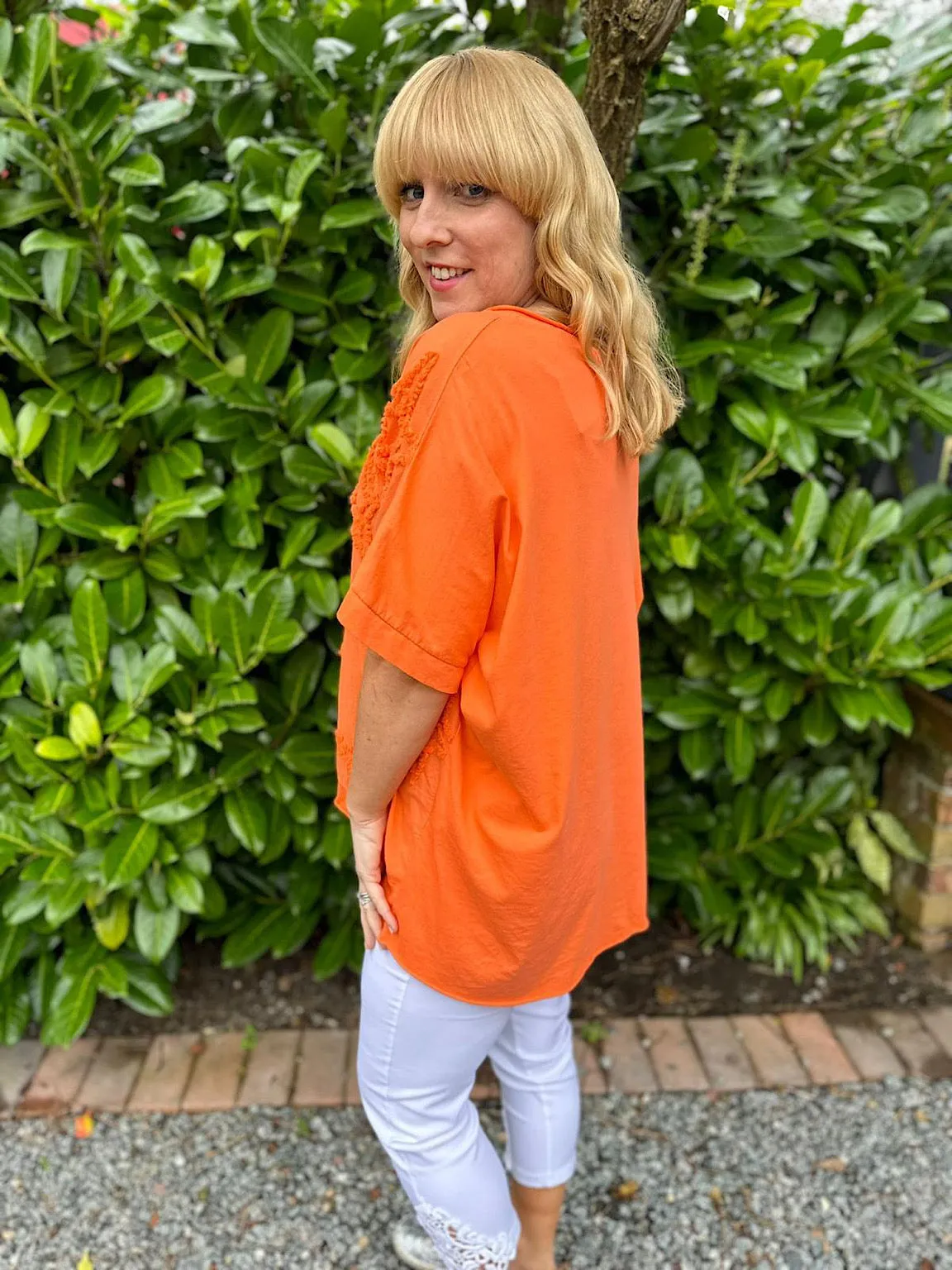 Orange Soft Star Round Neck Top Mia