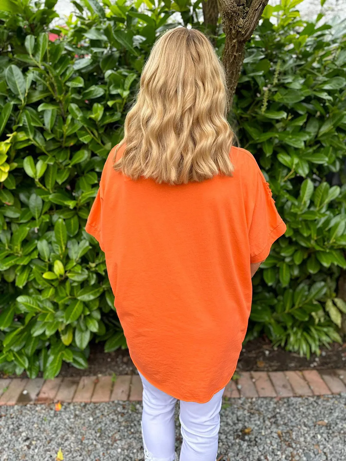 Orange Soft Star Round Neck Top Mia