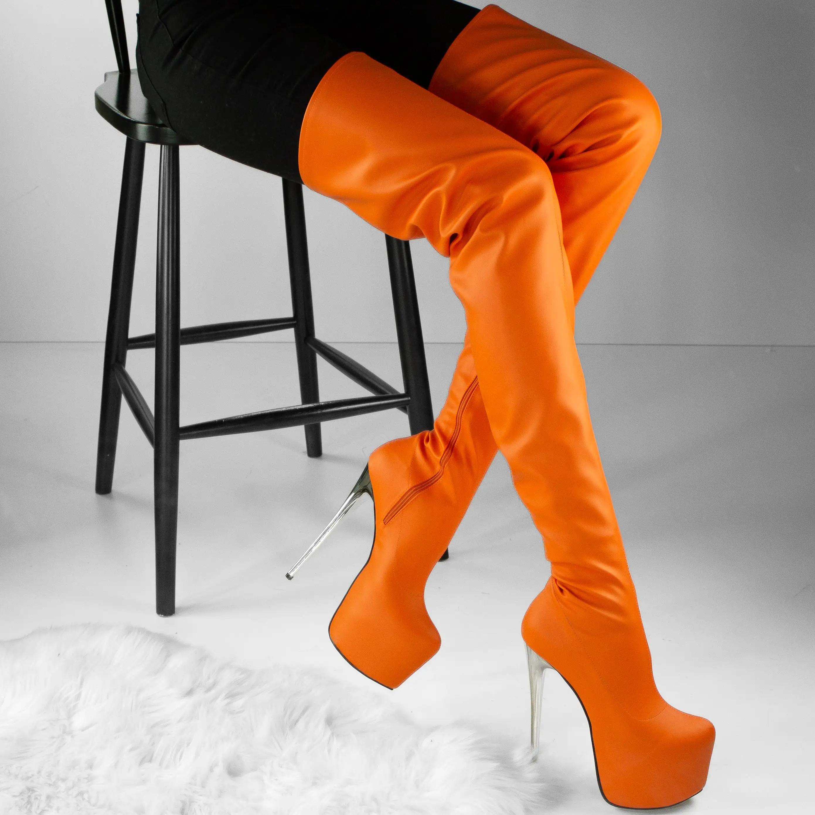 Orange Stretch 100 cm Extreme Ultra High Thigh Boots