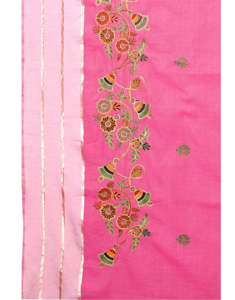 Pink Coloured Poly Cotton Embroidered Partywear saree