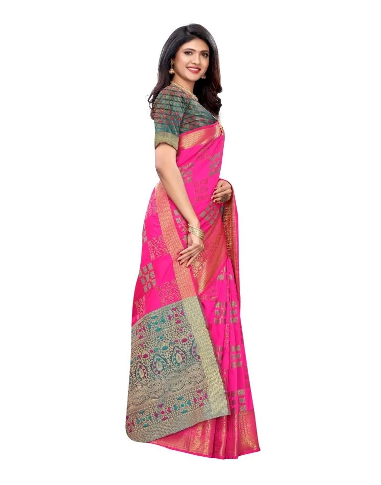 Pink Coloured Poly Silk Jacquard Partywear saree