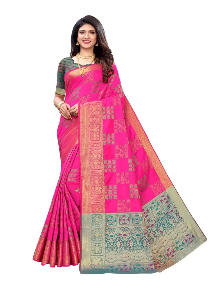 Pink Coloured Poly Silk Jacquard Partywear saree