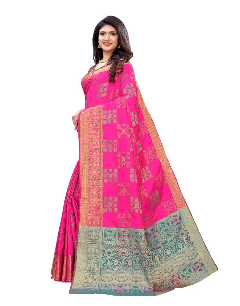 Pink Coloured Poly Silk Jacquard Partywear saree